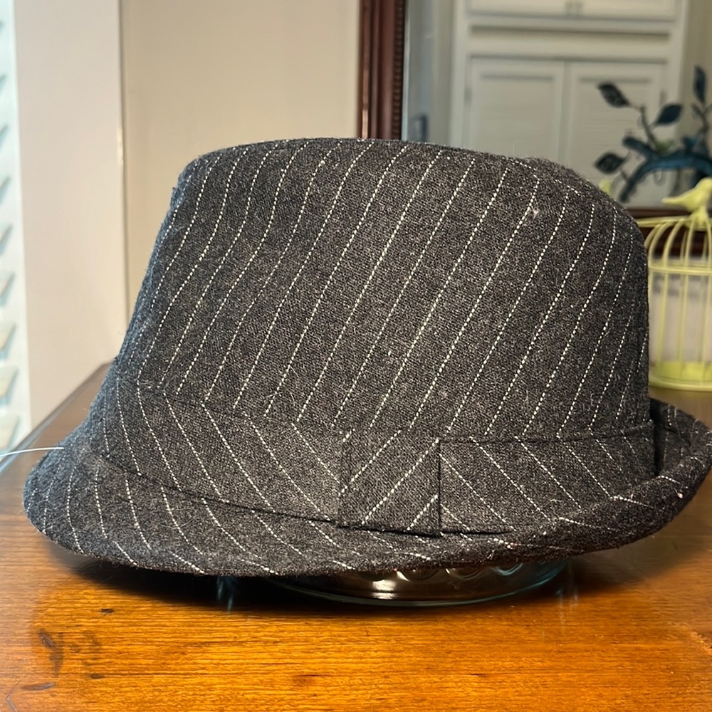 Granule Grey Pinstriped Fedora Hat Wool Blend